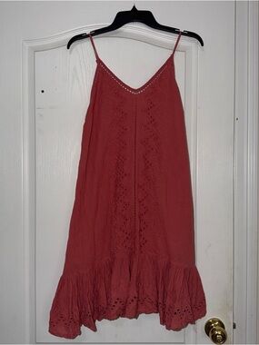 House of Harlow 1960 Medium Spaghetti Strap Eyelet Midi Dress in Dusty Rose